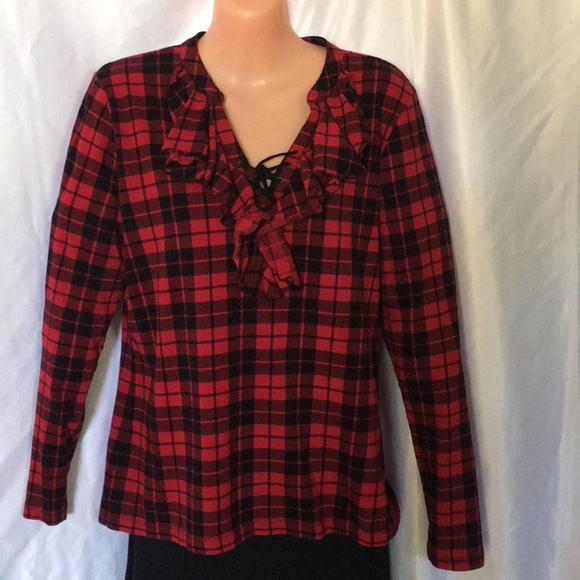 Chaps Tops - Ralph Lauren Flannel Red/Black Top Size Large